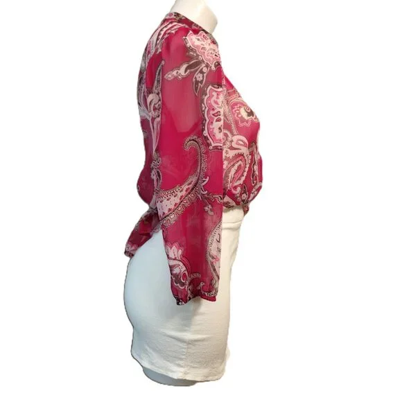 ❤️ 4/$20 New York & Co top Women's XS Sheer chiffon paisley buttons 3/4 sleeve - Picture 8 of 14